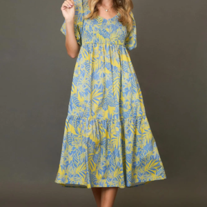 Tropical Print Poplin Midi Dress