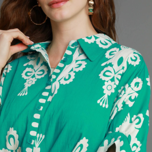 Oversized Abstract Print Button Down Top