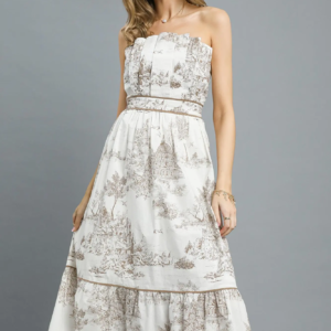 Toile Print Strapless Midi Dress