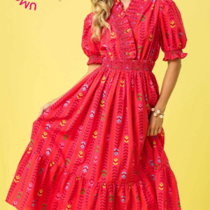 Vibrant Ruffle Smocked Midi Dress