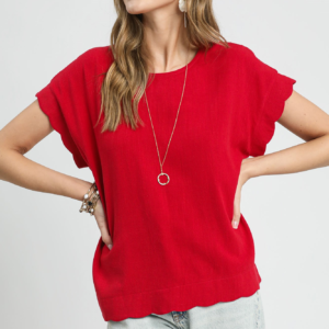 Scallop Hem Linen Blend Top