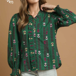 Striped Floral Print V-Neck Top