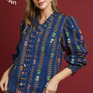 Striped Floral Print V-Neck Top