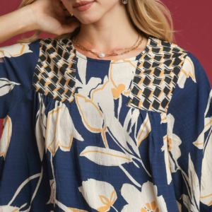 Mix Floral Print Blouse with Contrast Yoke