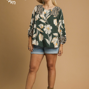 Mix Floral Print Blouse with Contrast Yoke