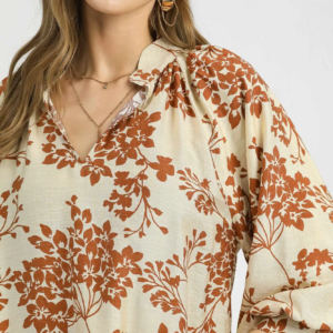 Cherry Blossom Print Scalloped Hem Blouse