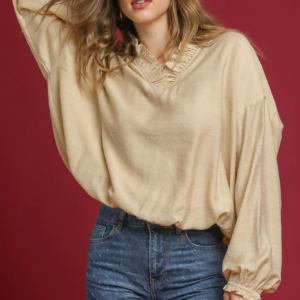 Ruffle Neck V-Cut Blouse
